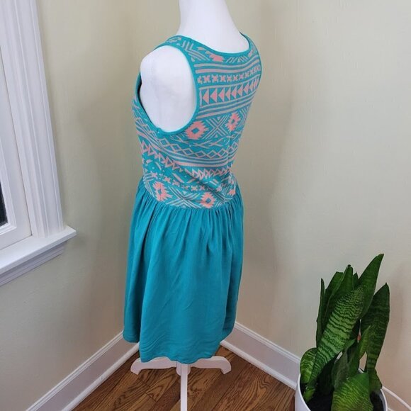 Skies Are Blue Dakota Turquoise & Coral Fit & Flare Tank Dress Women's Size M - Picture 5 of 12